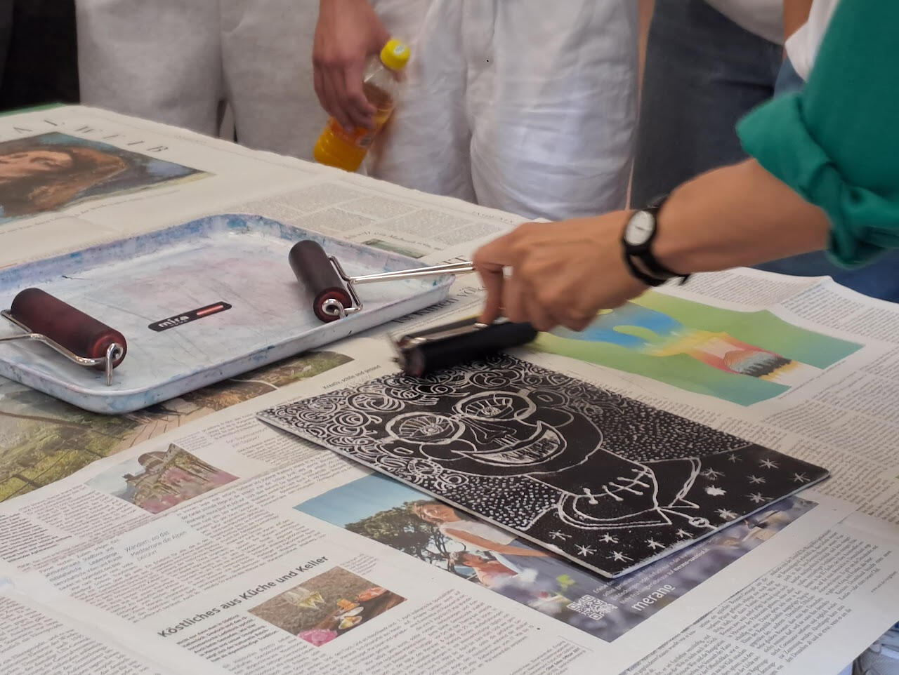 Wiener Bildungschancen Workshop Impression, Druckgrafik Workshop, Foto: Zeichenfabrik